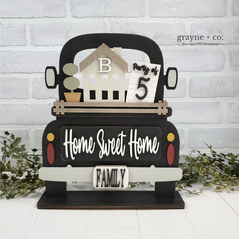 HOME SWEET HOME Themed Add on Interchangeable Farmhouse Truck, Breadboard + Round Sign Bases - Wood Blank Kit