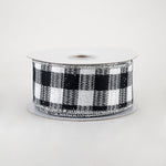 1.5" Gingham Check Hex Glitter Ribbon: Black, White, Silver (10 Yards) (CLEARANCE)