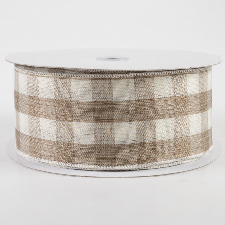 2.5" Woven Check Ribbon: Cream & Brown (50 Yards)(OVERSTOCK)