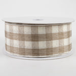 2.5" Woven Check Ribbon: Cream & Brown (50 Yards)(OVERSTOCK)
