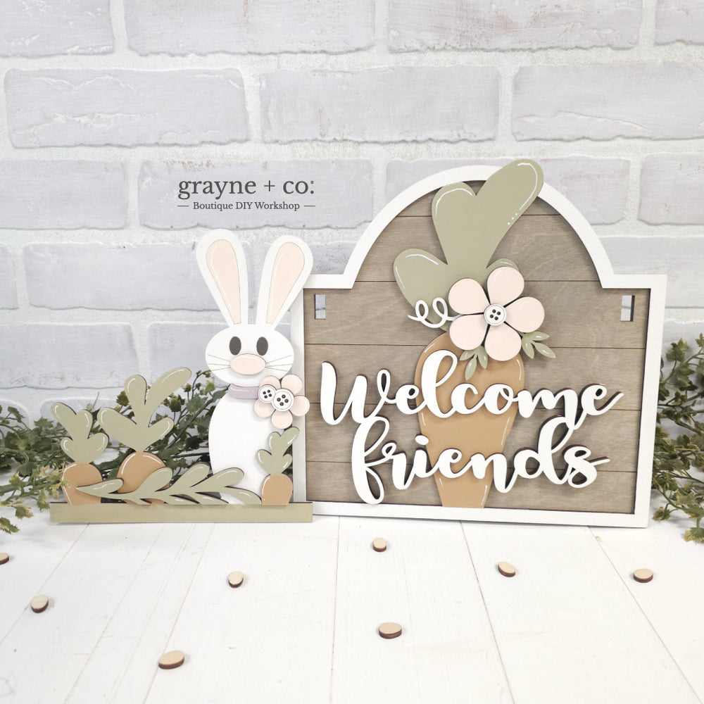 Interchangeable Porch Post DIY Kit - WELCOME FRIENDS (1 bunny)