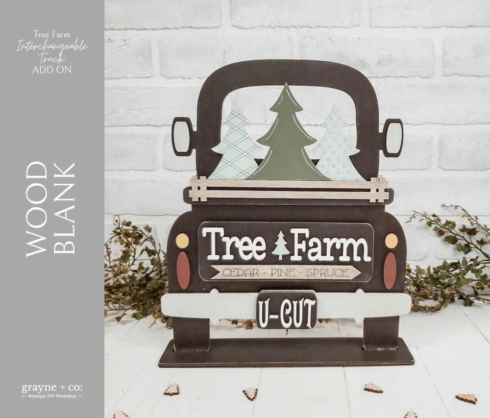 TREE FARM Themed Add on Interchangeable Farmhouse Truck. Breadboard + Round Sign Bases - Wood Blank Kit