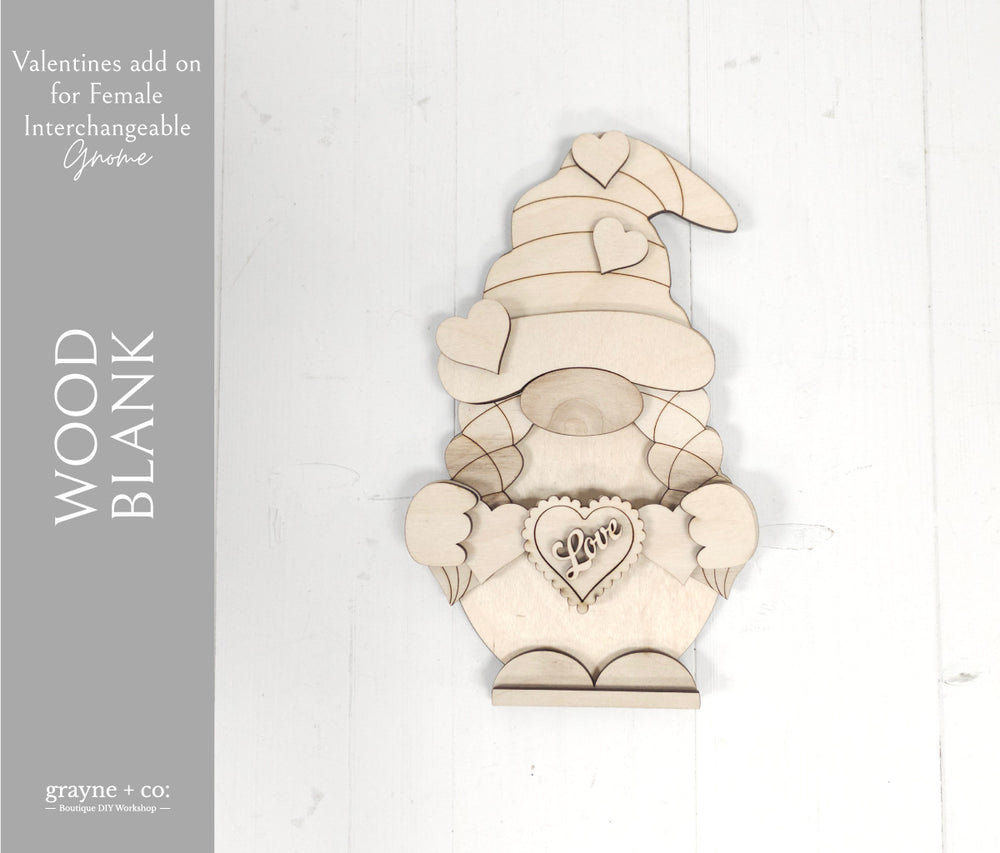 
                
                    Load image into Gallery viewer, Valentine&amp;#39;s ADD ON/INTERCHANGEABLE Female Gnome - Wood Blank Kit
                
            