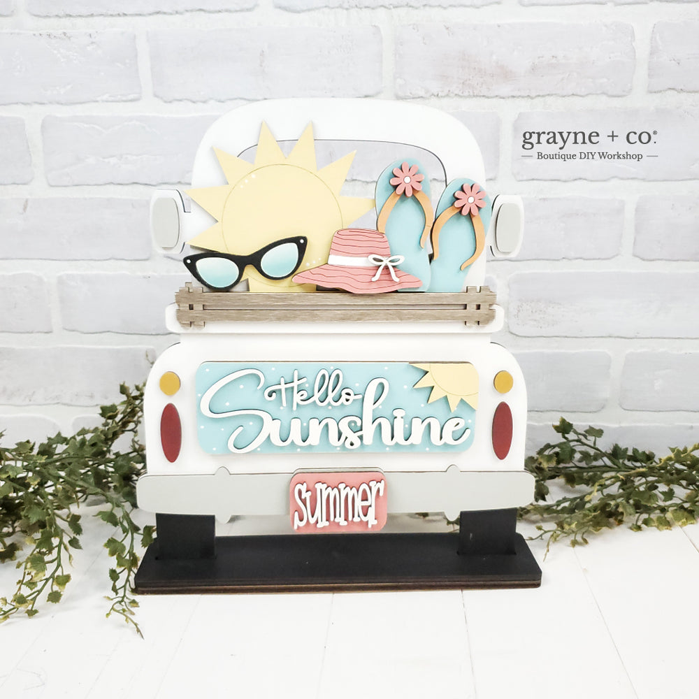 
                
                    Load image into Gallery viewer, HELLO SUNSHINE Themed Add on Interchangeable Farmhouse Truck, Breadboard + Round Sign Bases - Wood Blank Kit
                
            