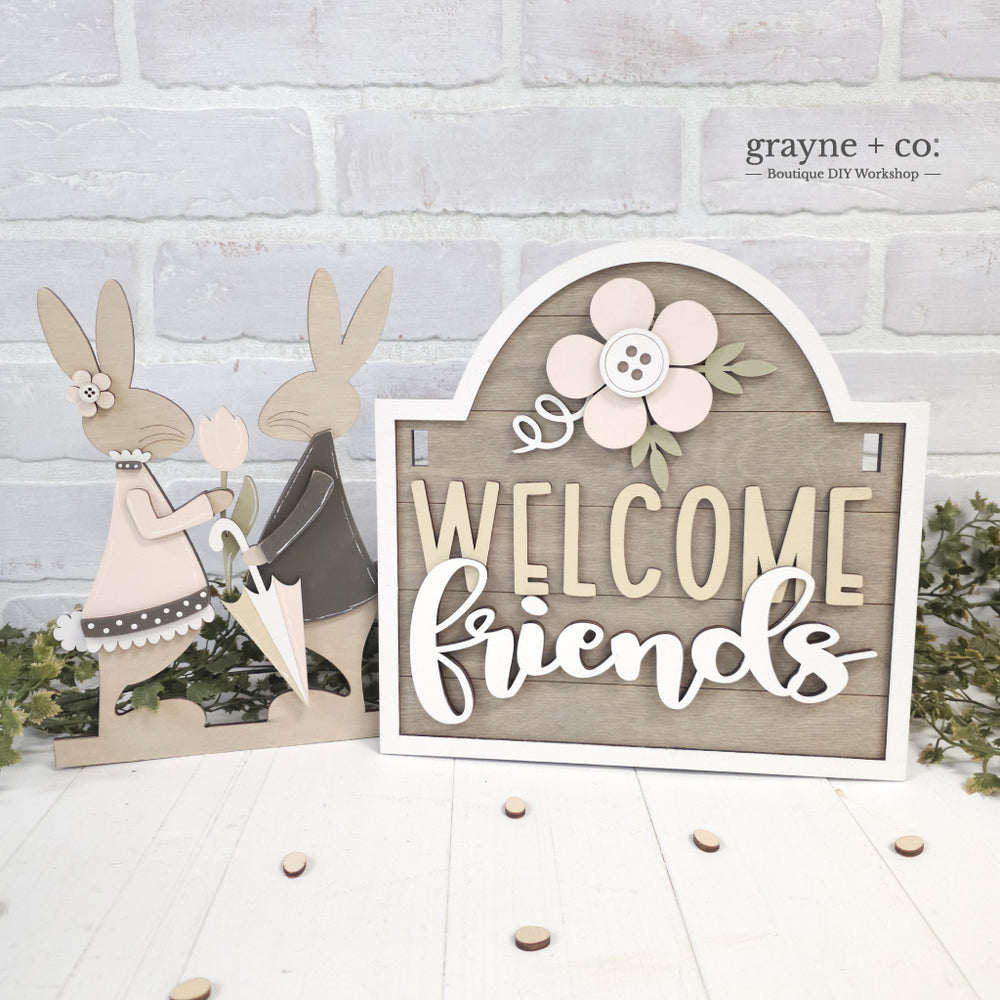 Interchangeable Porch Post DIY Kit - WELCOME FRIENDS (2 bunnies)