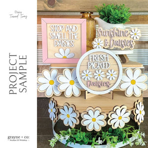 
                
                    Load image into Gallery viewer, Fresh Picked Daisies Laser Tiered Tray - Wood Blank Kit
                
            