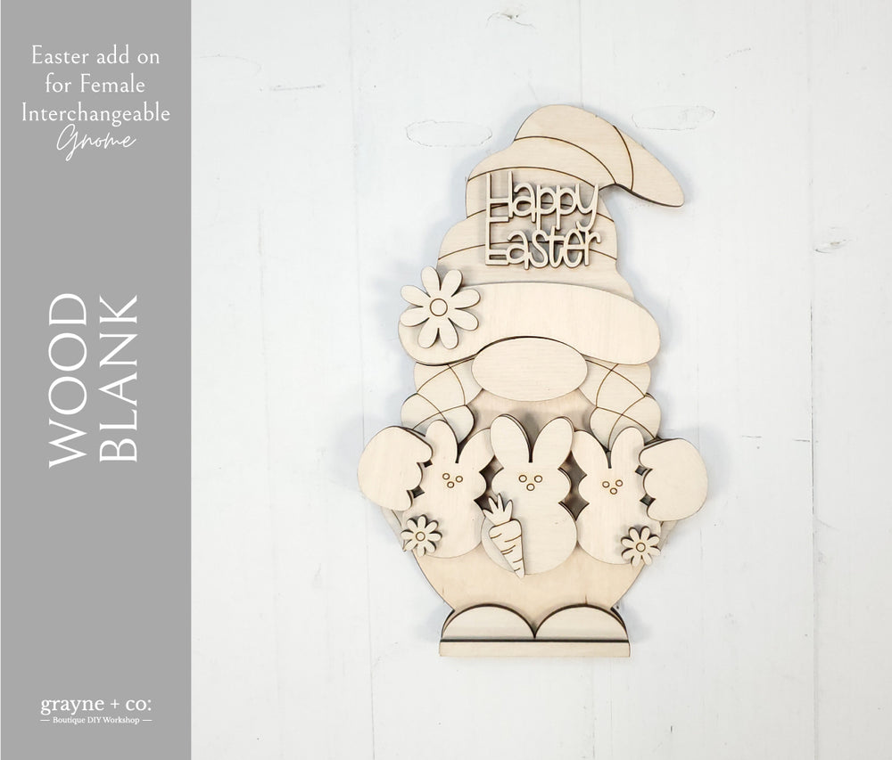 Easter ADD ON/INTERCHANGEABLE Female Gnome - Wood Blank Kit