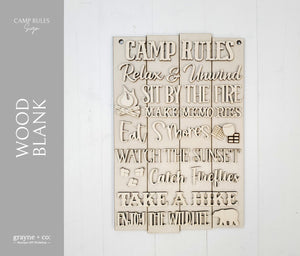 CAMP RULES Sign  - Wood Blank Kit