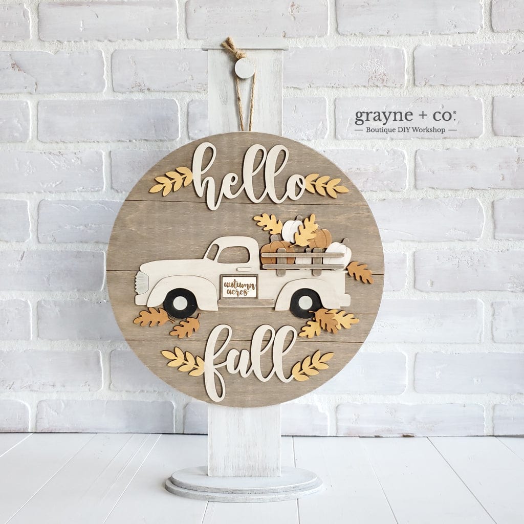 grayne + co. Hello Fall w/Truck Round Sign DIY Kit