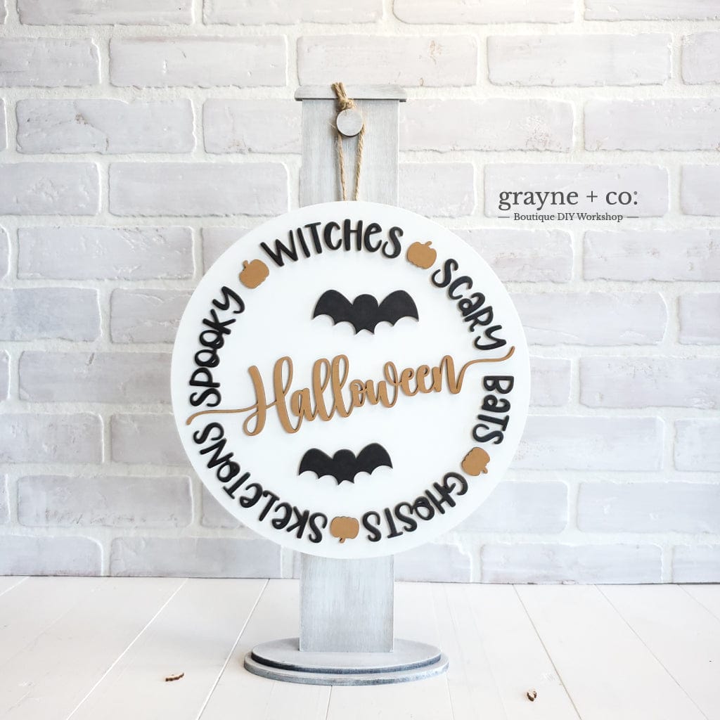 grayne + co. Stand + HALLOWEEN sign Bundle Halloween Round Sign DIY Kit